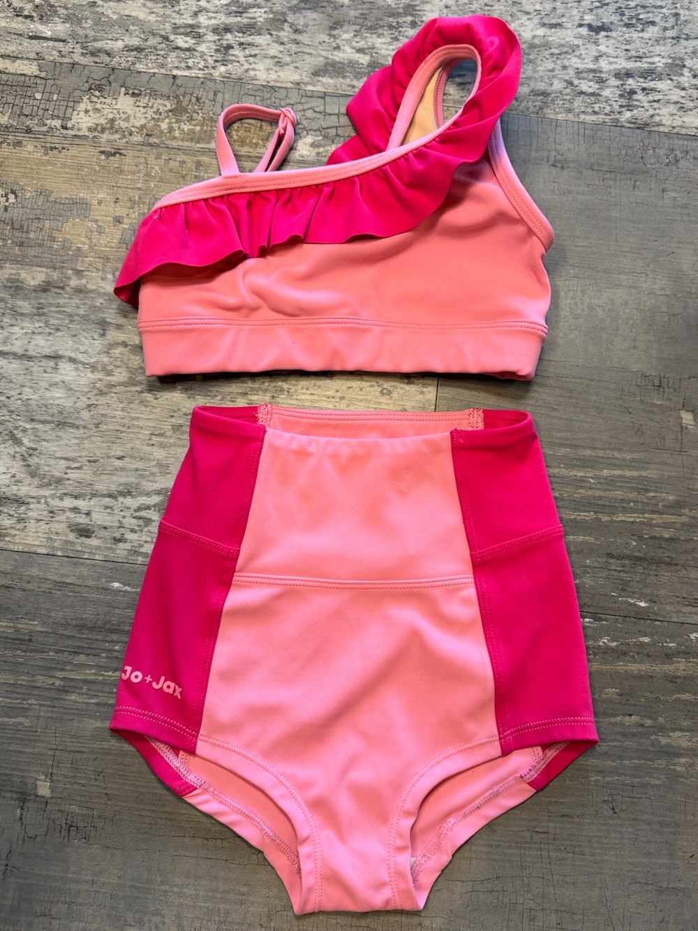 Jo+Jax Pink Two-Tone Girls' Ruffle One-Shoulder Matching Set